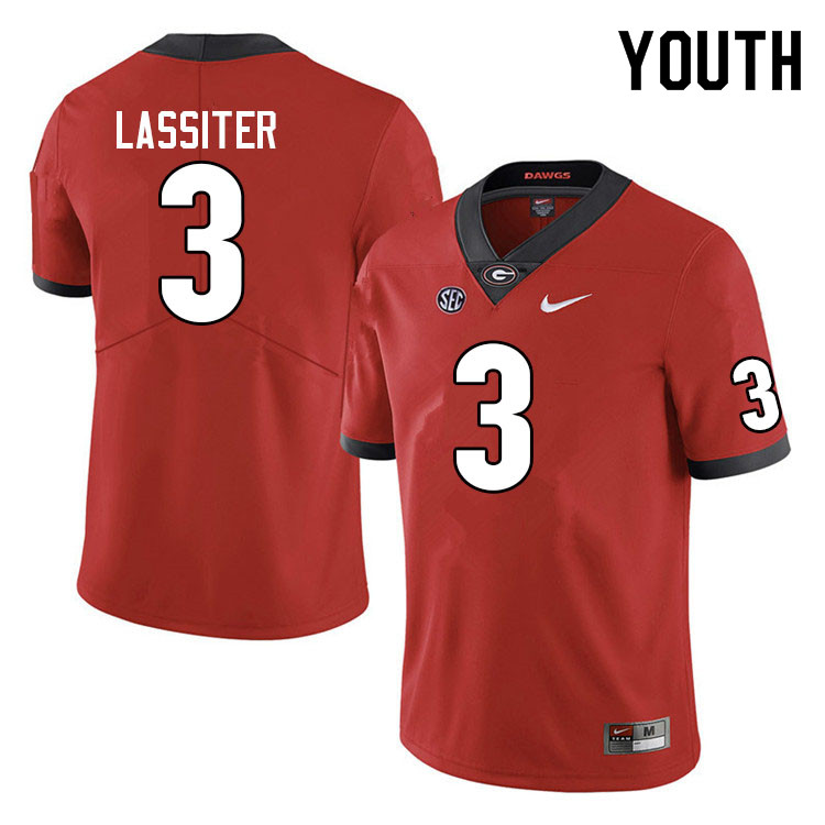 Youth #3 Kamari Lassiter Georgia Bulldogs College Football Jerseys Sale-Red - Click Image to Close